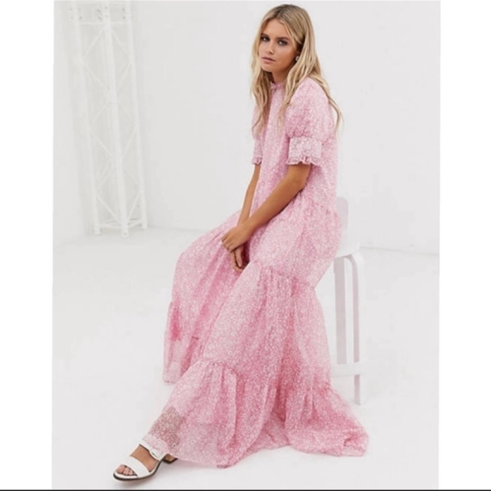 Sister Jane Tiered Maxi Dress in Ditsy Pink Vintage Floral - Size XL